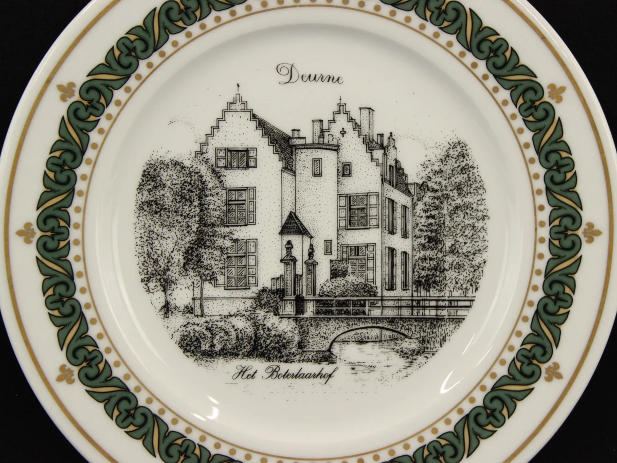 Set van 6 vintage  Dessertborden met straatzichten uit Deurne beperkte oplage gesigneerd door de kunstenaar G. Swaenenpoel - foto 8