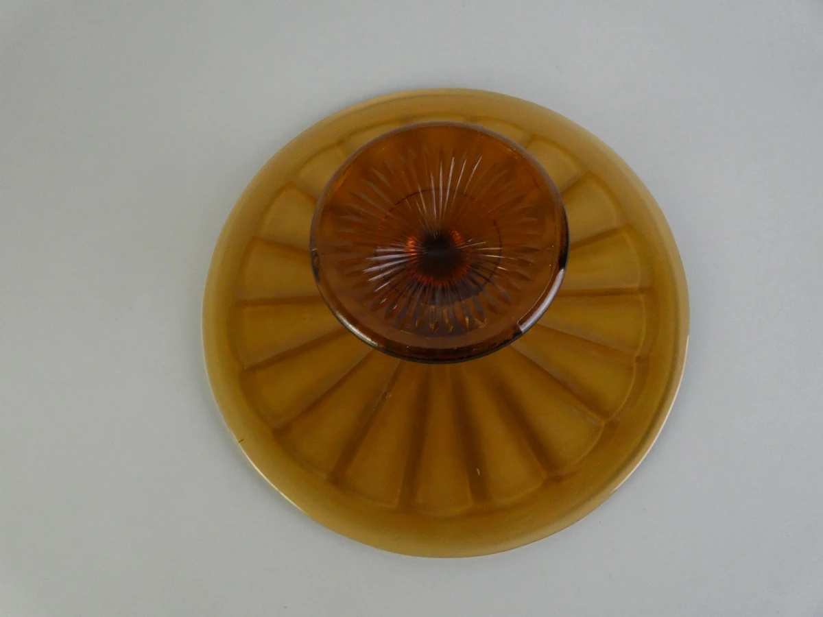 Vintage Amberkleurig Art Deco Taartplateau - foto 8