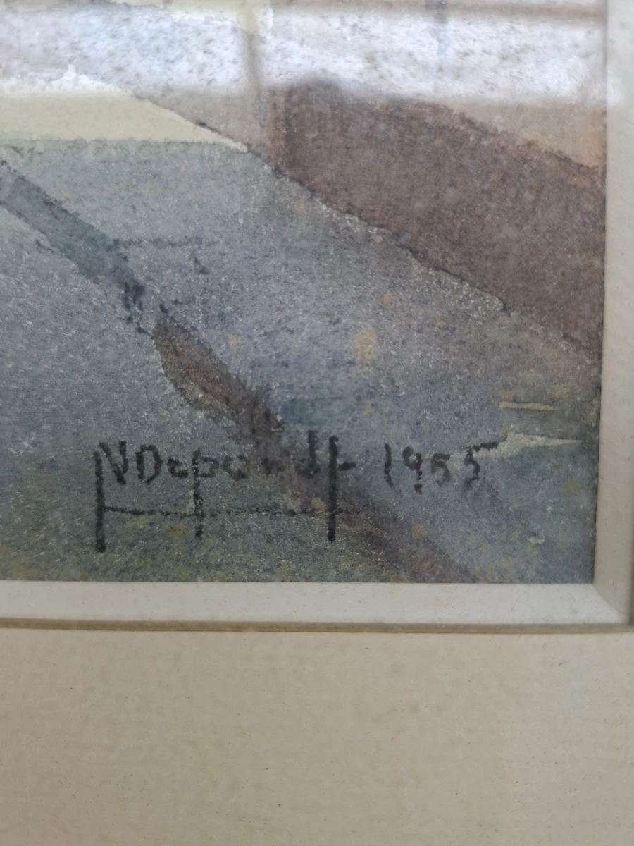 Antieke Aquarel (1955) – Zicht op de Kerk van Lissewege – Gesigneerd N. Depondt - foto 2