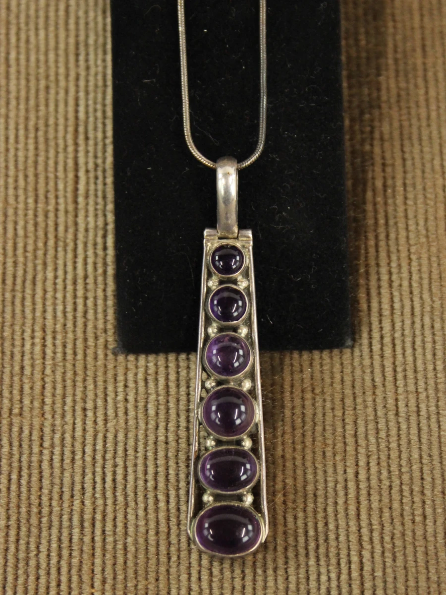 Sterling zilveren slangenketting met amethistenhanger - foto 4