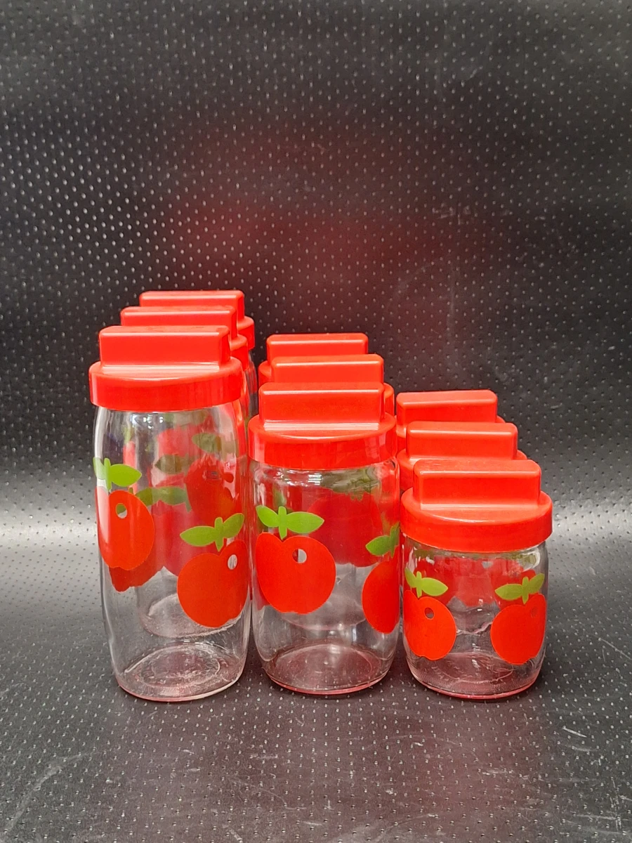 Set van 9 vintage Gulf appel voorraadpotten geproduceerd door Verreries Mécaniques Champenoises France (VMC) - foto 3