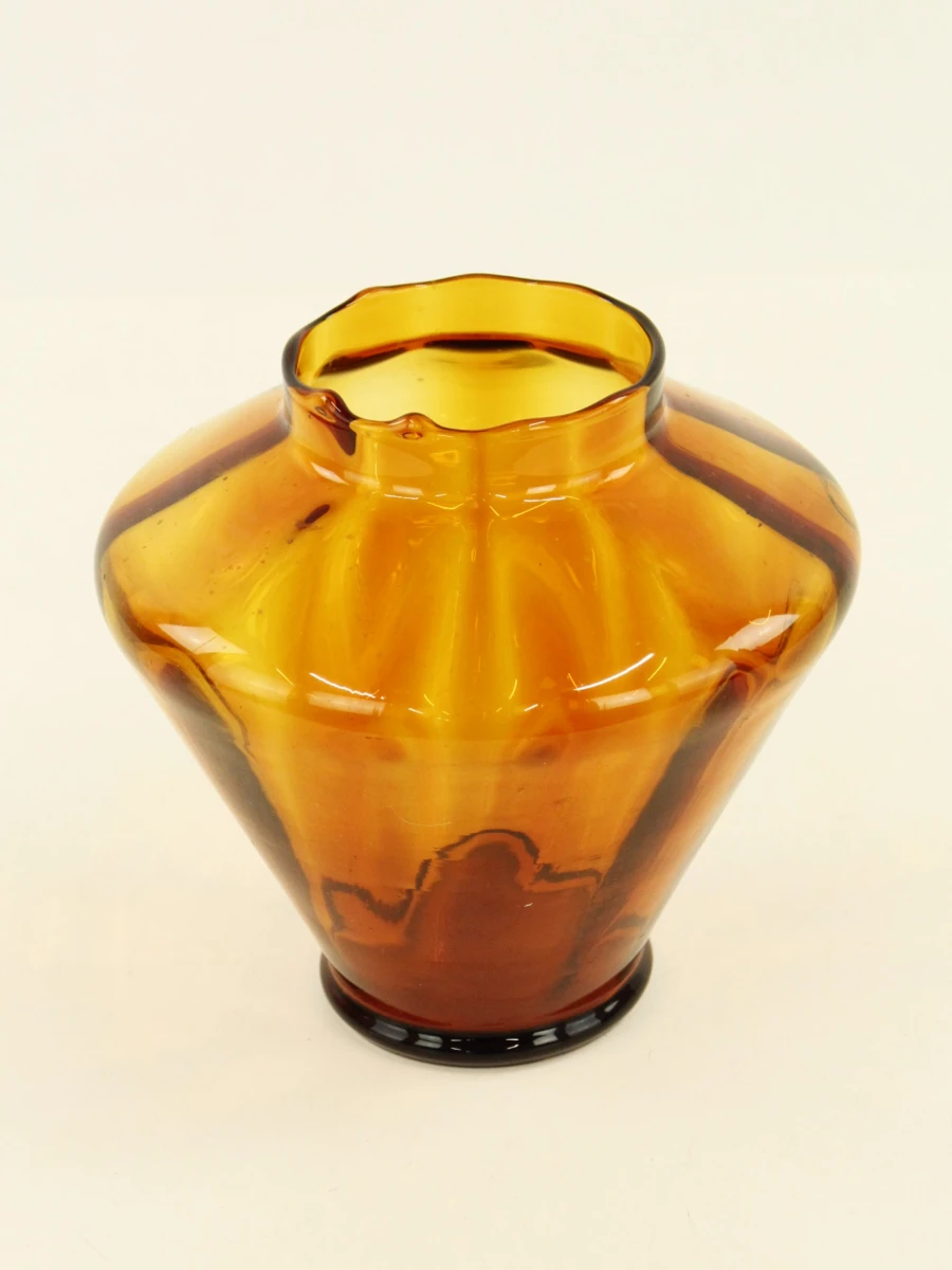 Vintage handgeblazen amberkleurige vaas - foto 2