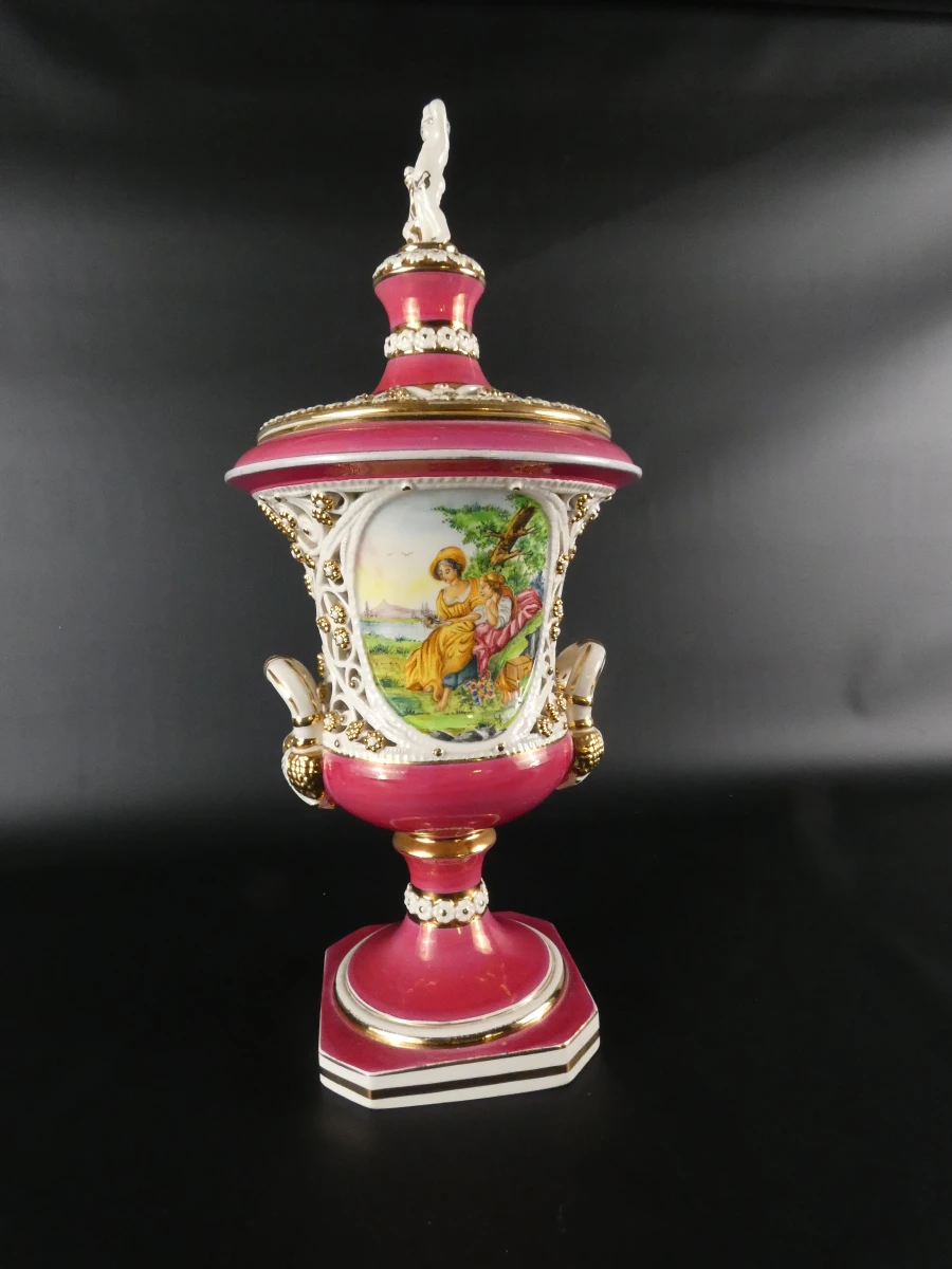 Vintage H. Sanders Italy dekselvaas in Capodimonte-stijl - foto 8