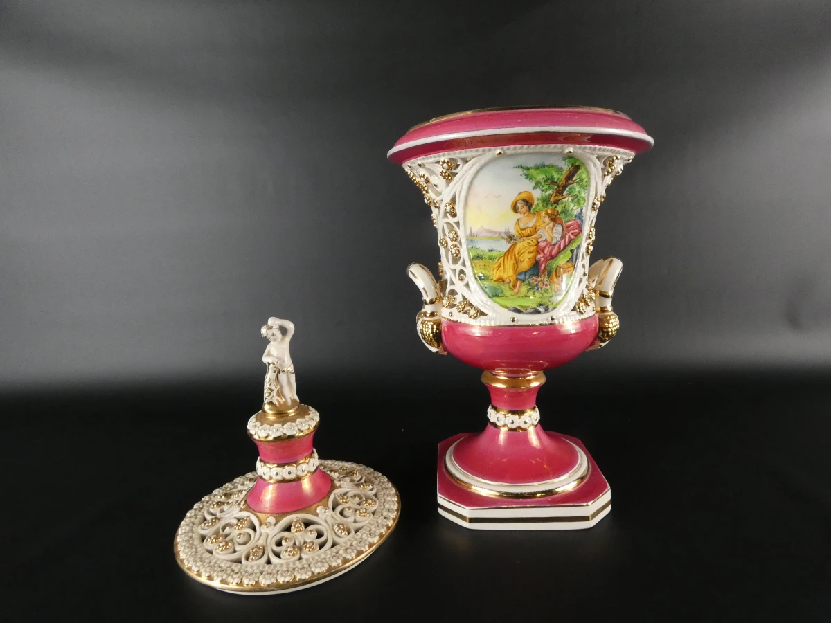 Vintage H. Sanders Italy dekselvaas in Capodimonte-stijl - foto 11
