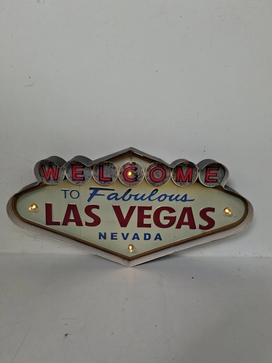 Vintage "Welcome to Fabulous Las Vegas" Verlicht Metalen Wandbord – Dé Blikvanger voor uw Mancave of Bar! - foto 1
