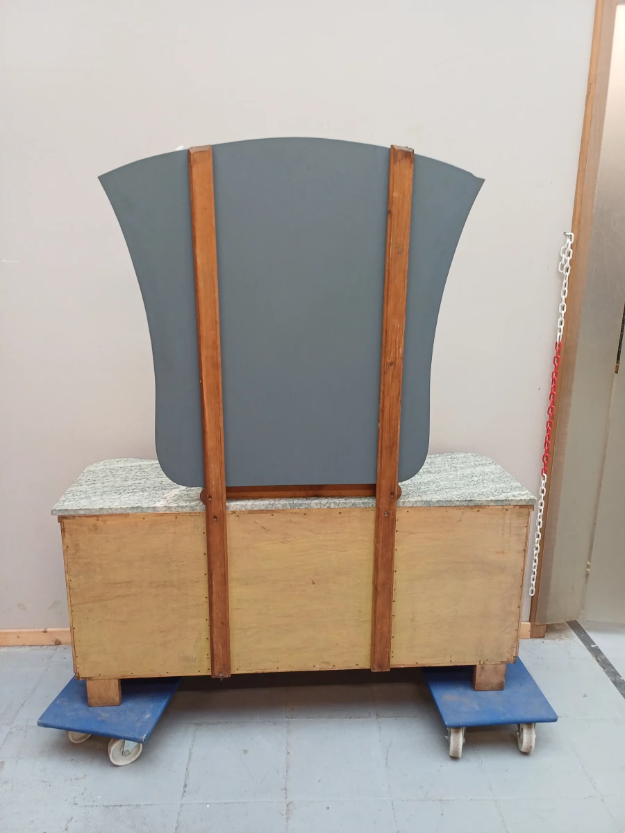 Authentiek Art Deco Dressoir / Kaptafel met Marmeren Blad en Spiegel – Jaren 30/40 - foto 10