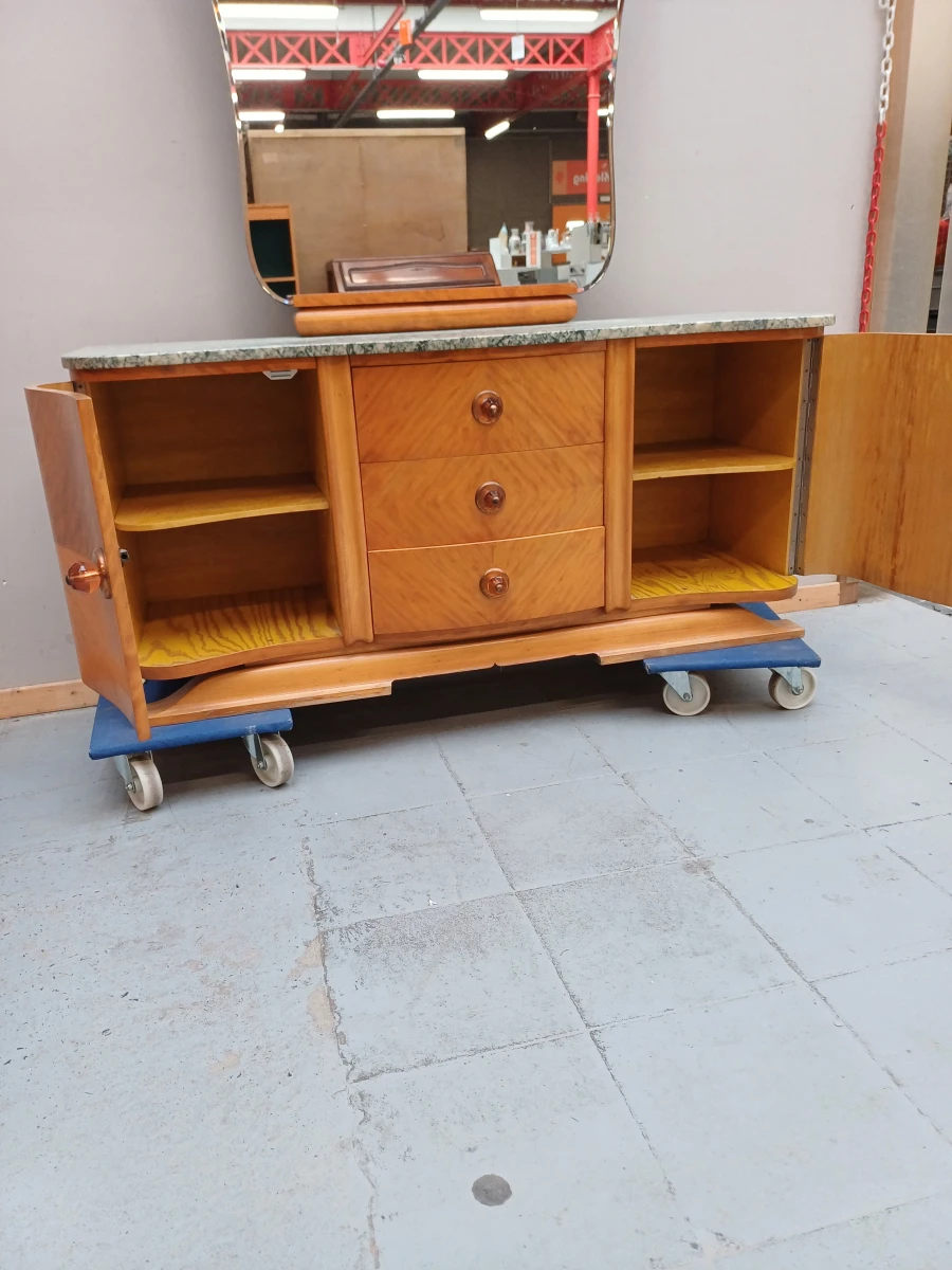Authentiek Art Deco Dressoir / Kaptafel met Marmeren Blad en Spiegel – Jaren 30/40 - foto 5