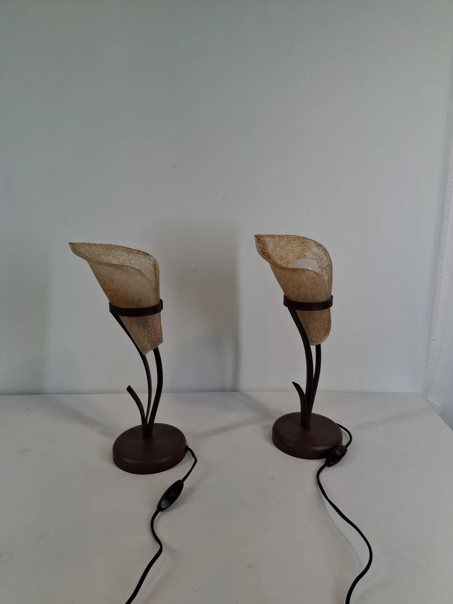 Set van 2 decoratieve tafellampen met amberkleurige glazen kappen - foto 2