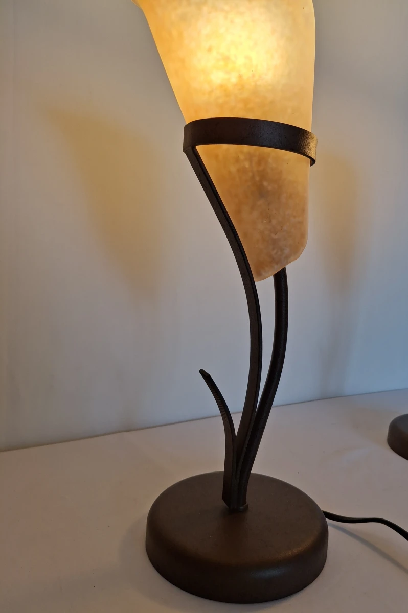 Set van 2 decoratieve tafellampen met amberkleurige glazen kappen - foto 5