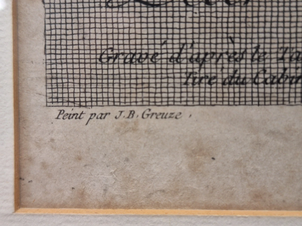 Antieke Gravure na Jean-Baptiste Greuze door Carlo Antonio Porporati - "Dédié à Le Duc de Choiseul" (kind met hondje) - foto 10