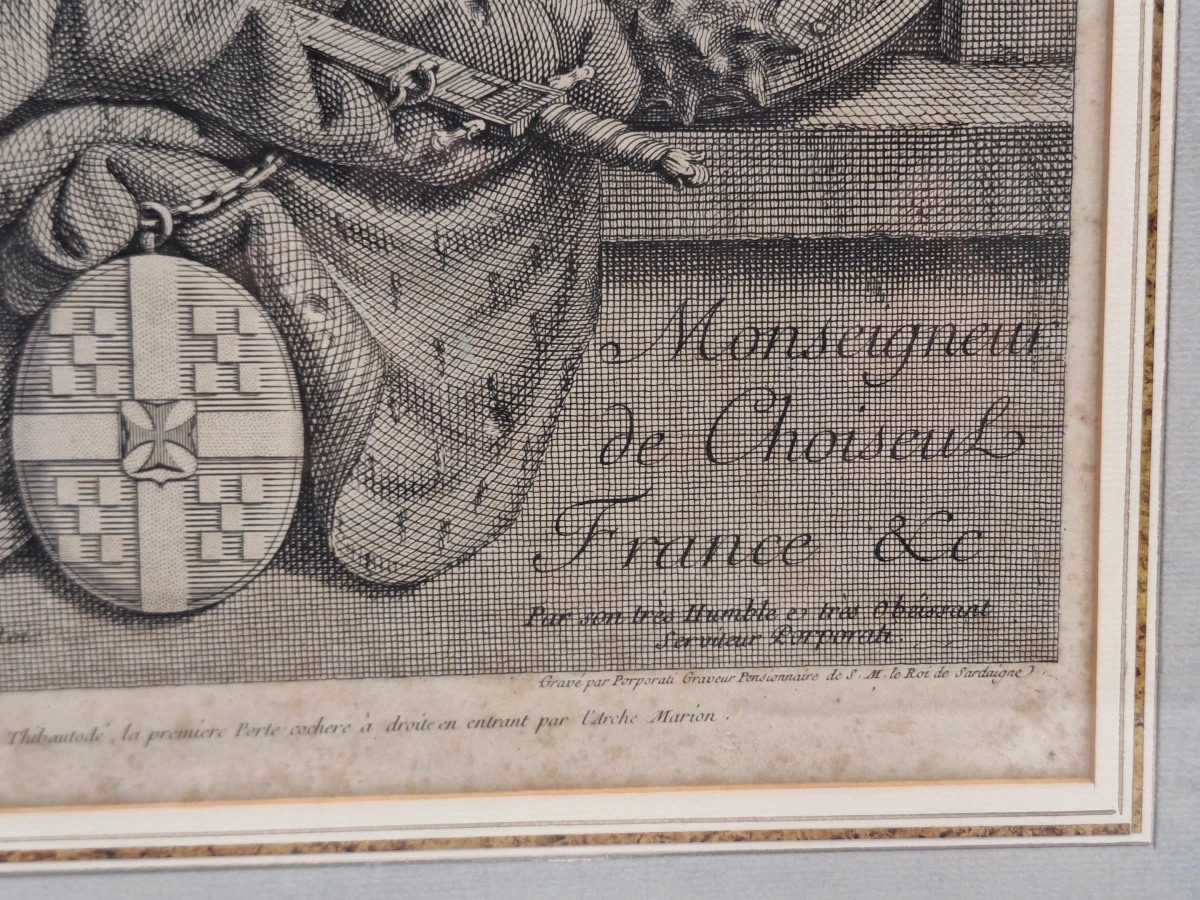 Antieke Gravure na Jean-Baptiste Greuze door Carlo Antonio Porporati - "Dédié à Le Duc de Choiseul" (kind met hondje) - foto 5