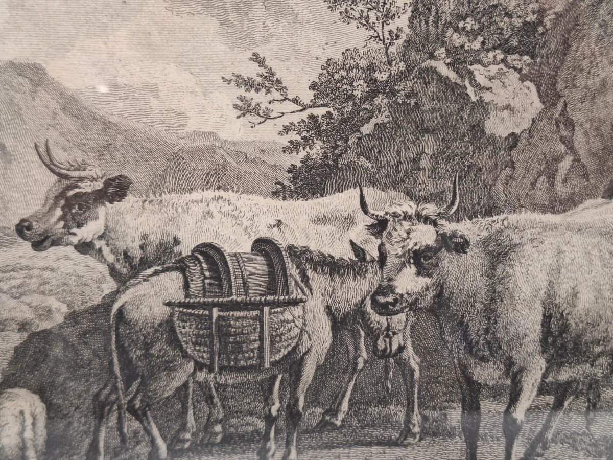 Antieke gravure naar Adriaen van de Velde door François Basan - "Le retour des champs" (Het terugkeren van de velden) - foto 8