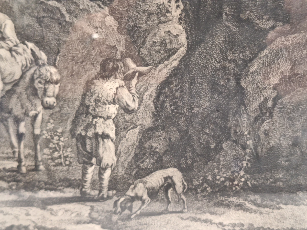Antieke gravure naar Adriaen van de Velde door François Basan - "Le retour des champs" (Het terugkeren van de velden) - foto 9