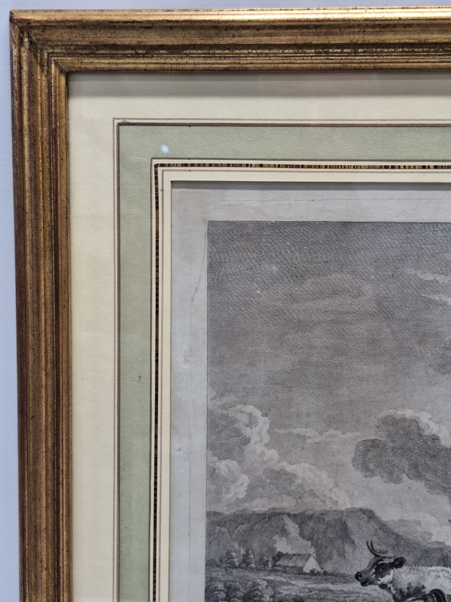 Antieke gravure naar Adriaen van de Velde door François Basan - "Le retour des champs" (Het terugkeren van de velden) - foto 11