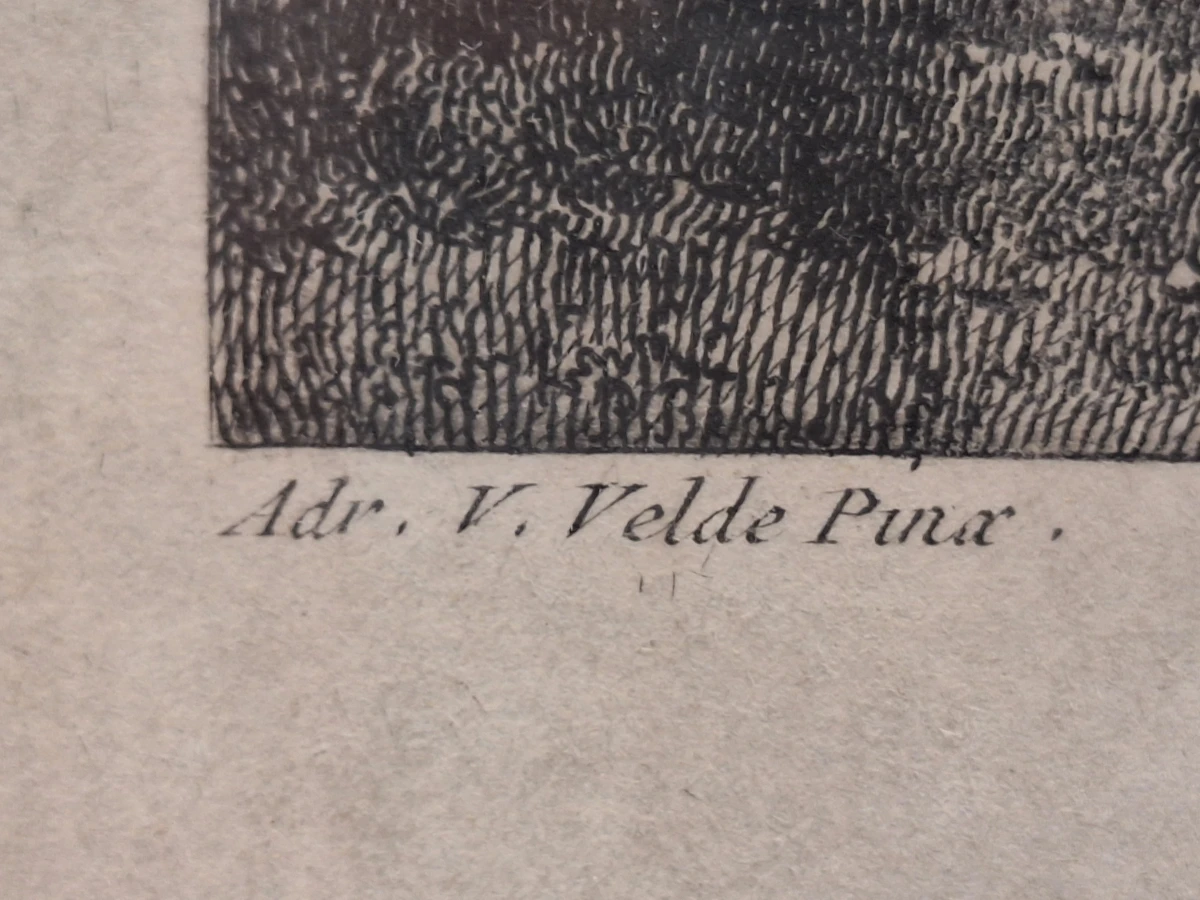 Antieke gravure naar Adriaen van de Velde door François Basan - "Le retour des champs" (Het terugkeren van de velden) - foto 13
