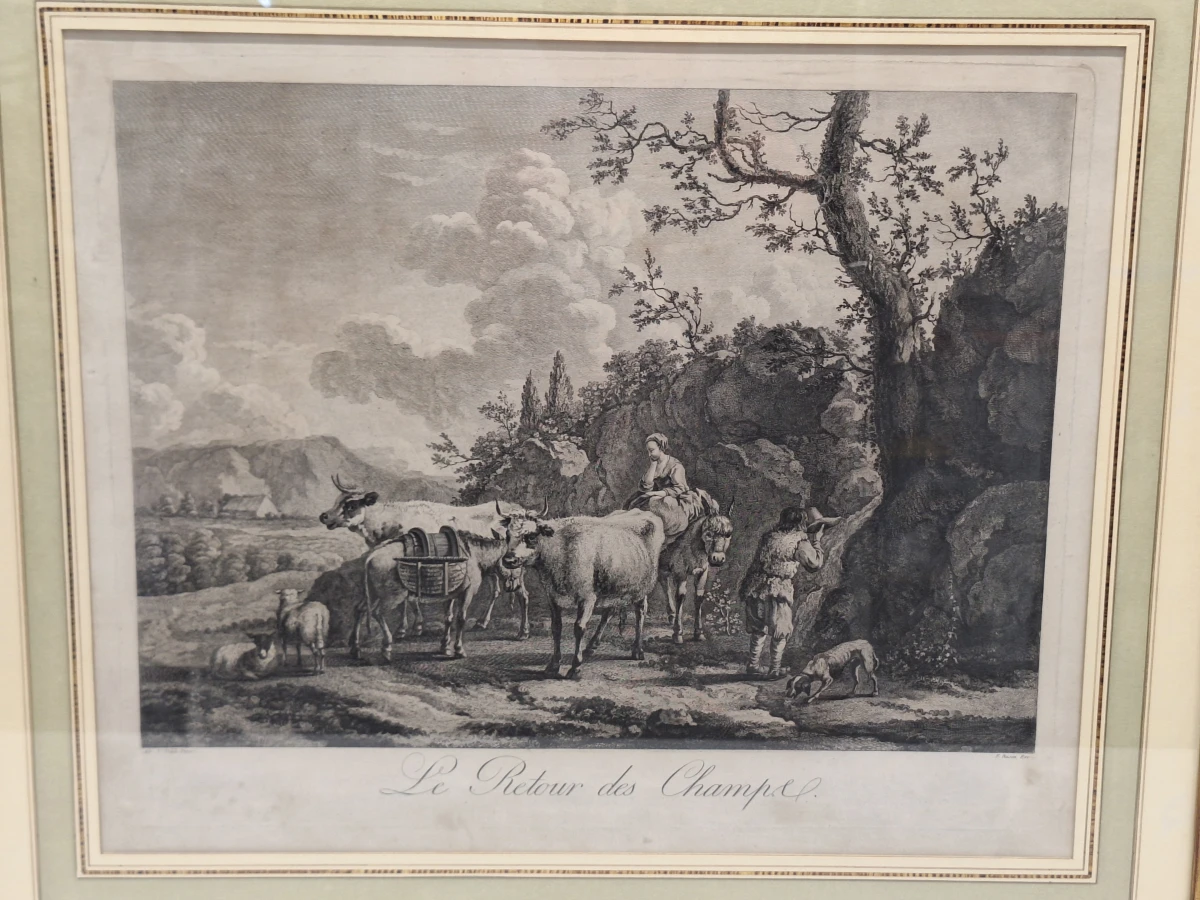 Antieke gravure naar Adriaen van de Velde door François Basan - "Le retour des champs" (Het terugkeren van de velden) - foto 2