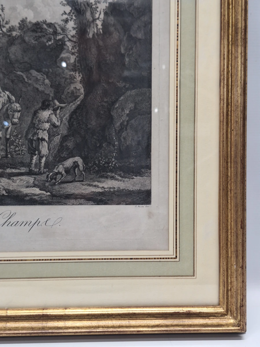 Antieke gravure naar Adriaen van de Velde door François Basan - "Le retour des champs" (Het terugkeren van de velden) - foto 10