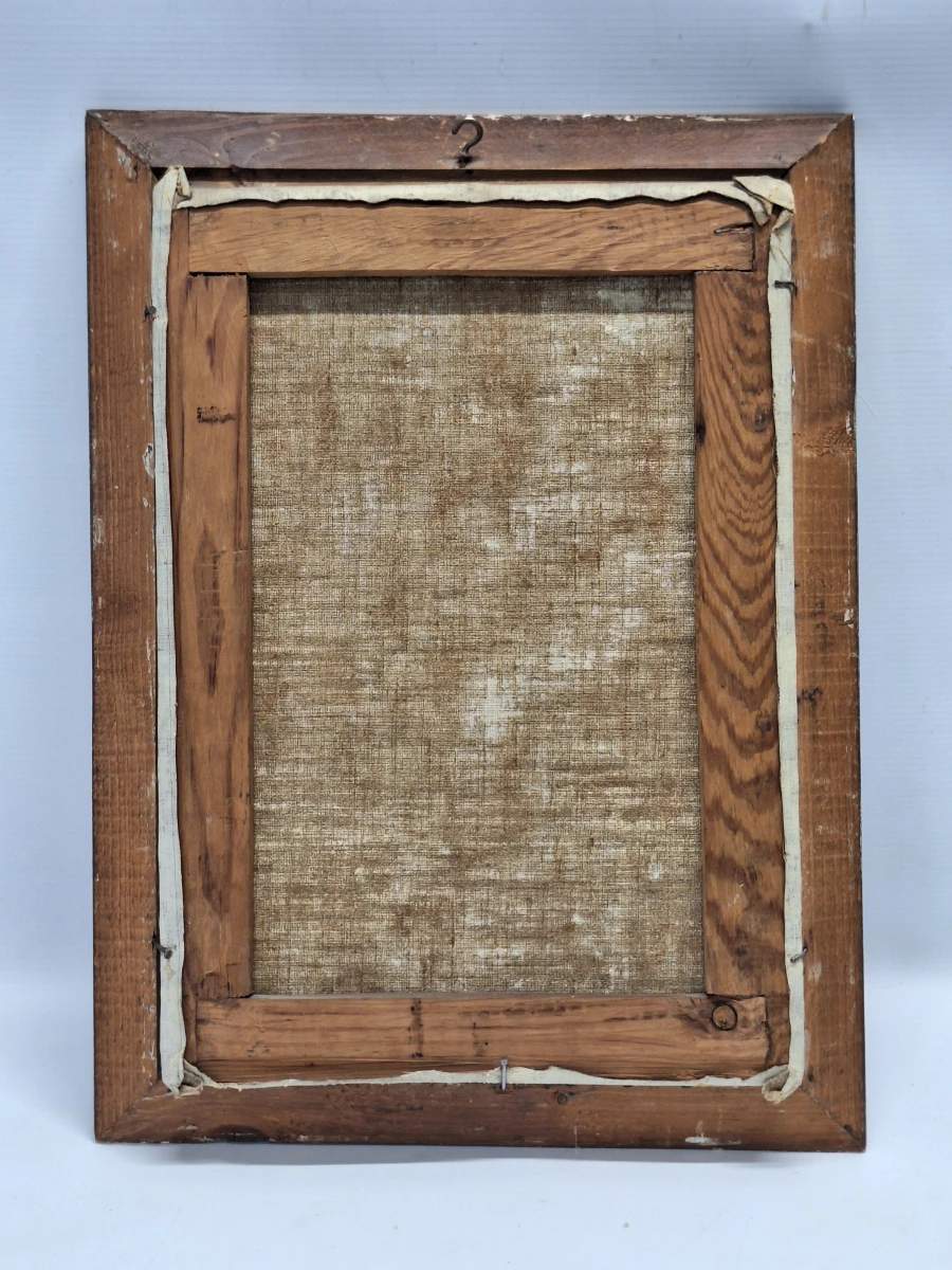 Antiek olieverfschilderij op doek - "oude vrouw bij de haard" - gesigneerd F. Serras - foto 10