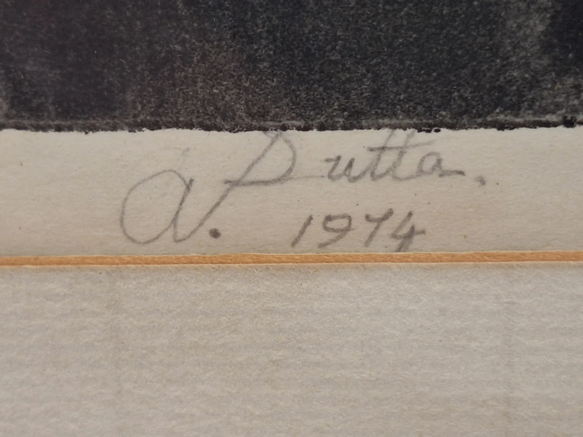 Authentieke Indische/Aziatische ets / grafiek  - "klassiek figuratief tafereel" - A. Dutta (1974) - foto 8