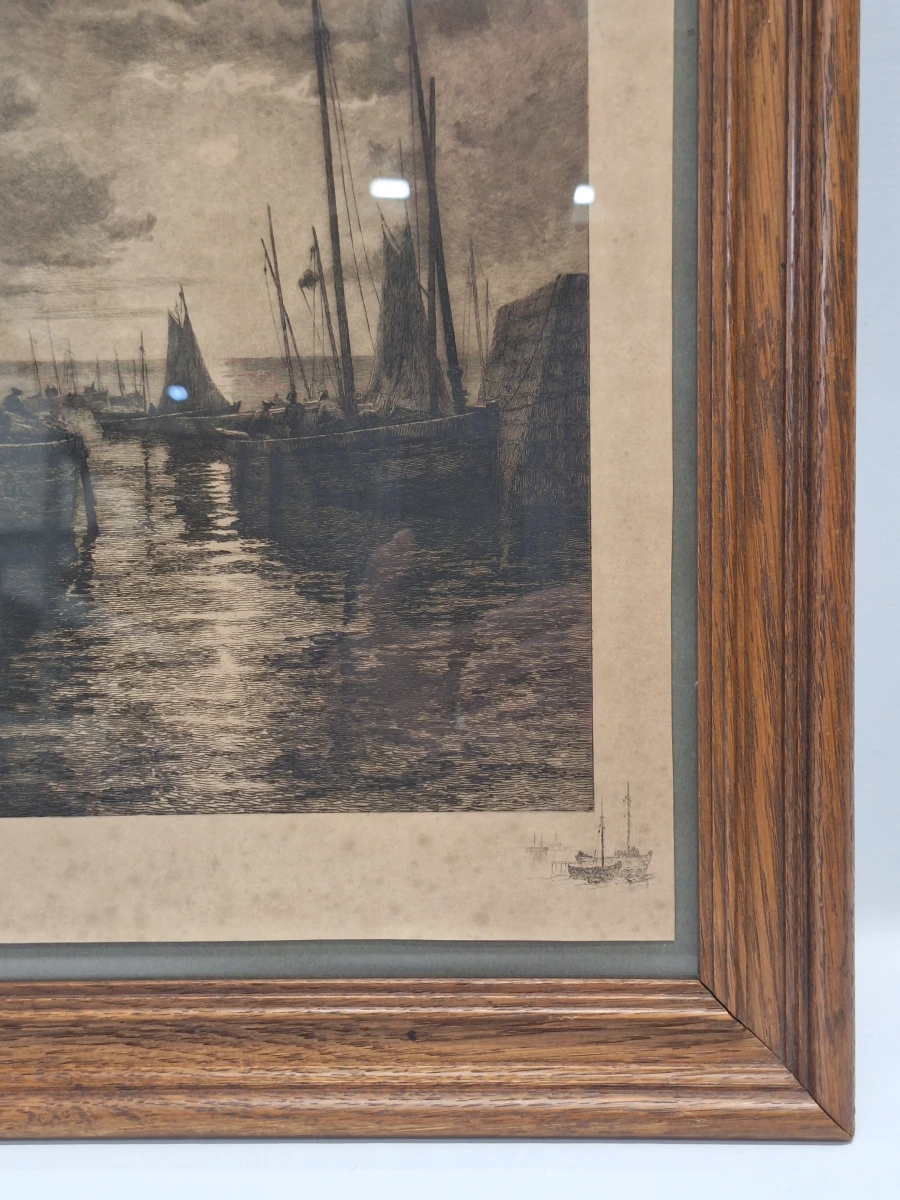 Gesigneerde ets met remarque - Vissersboten bij maanlicht - Émile Humblot - foto 9