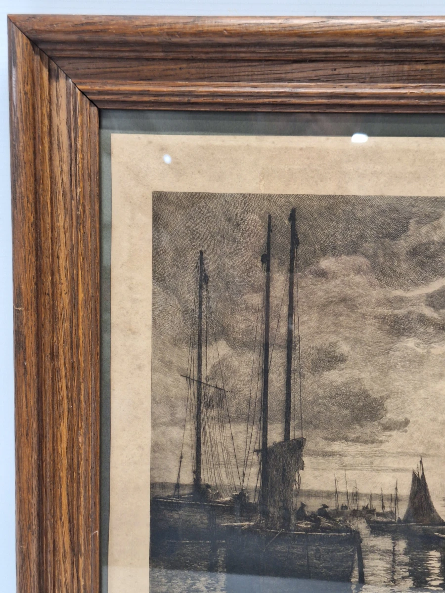 Gesigneerde ets met remarque - Vissersboten bij maanlicht - Émile Humblot - foto 10