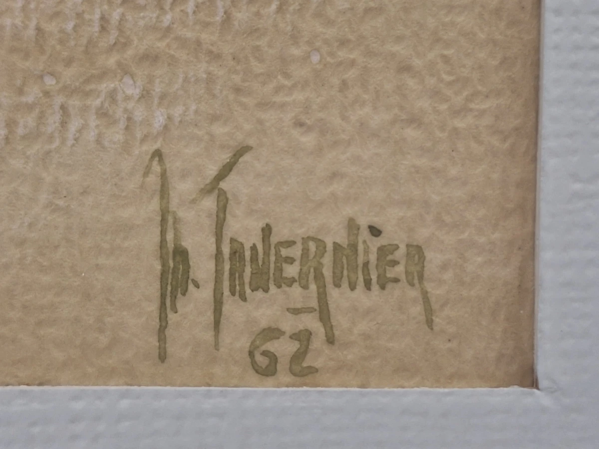 Set van 4 antieke/vintage aquarellen - kust, duinen en bos - gesigneerd Th. Tavernier (1962-1964) - foto 42