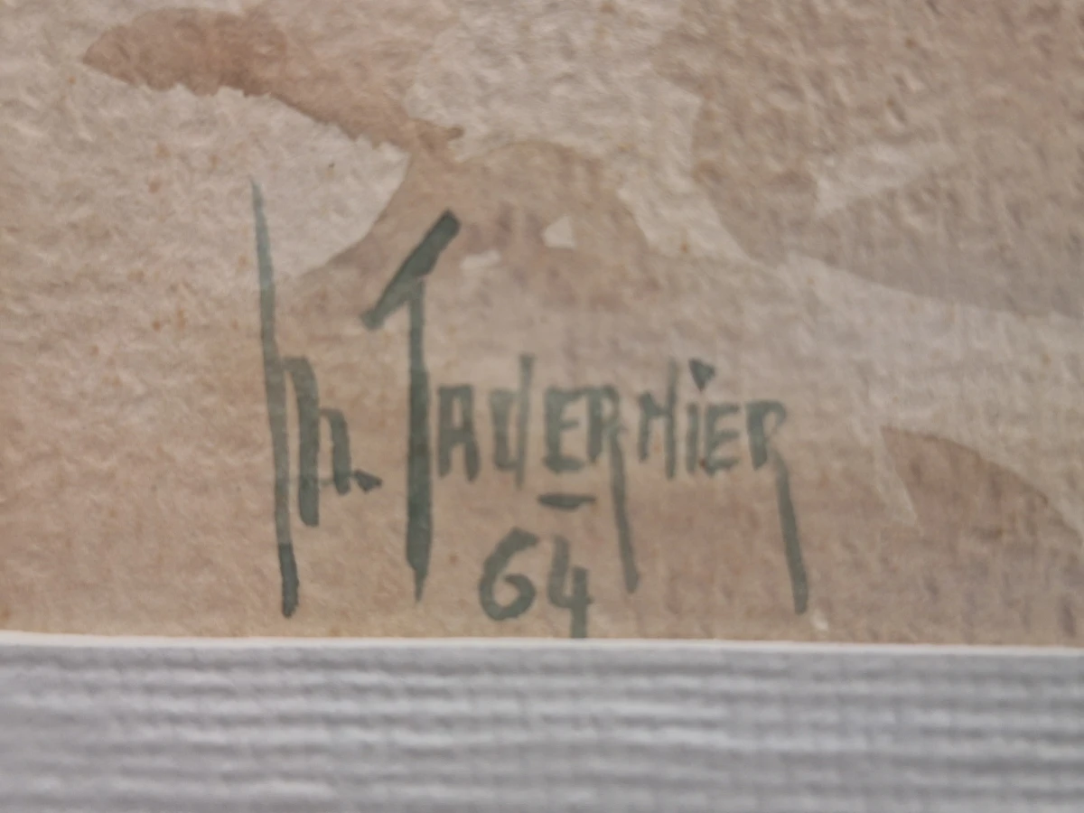 Set van 4 antieke/vintage aquarellen - kust, duinen en bos - gesigneerd Th. Tavernier (1962-1964) - foto 29
