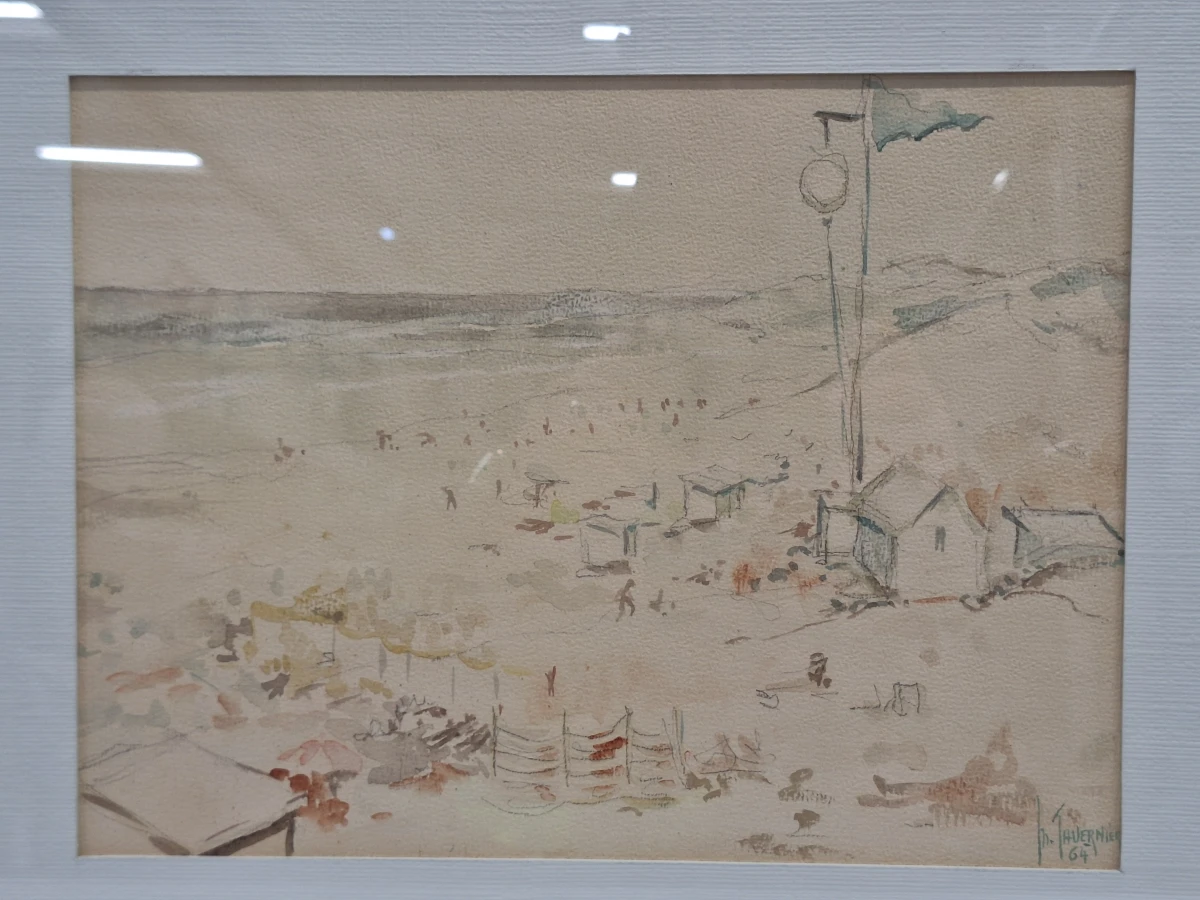 Set van 4 antieke/vintage aquarellen - kust, duinen en bos - gesigneerd Th. Tavernier (1962-1964) - foto 6