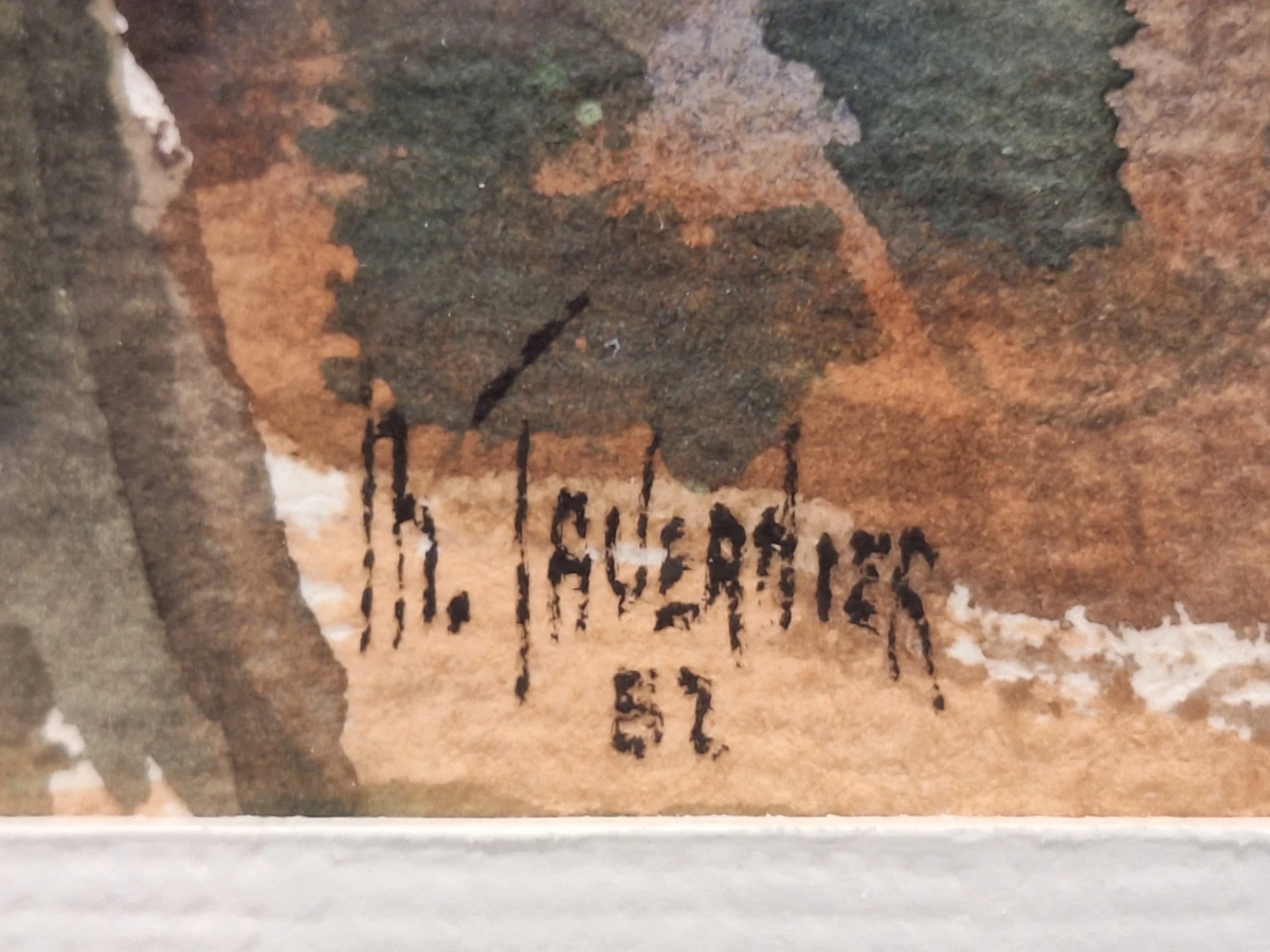 Set van 4 antieke/vintage aquarellen - kust, duinen en bos - gesigneerd Th. Tavernier (1962-1964) - foto 22