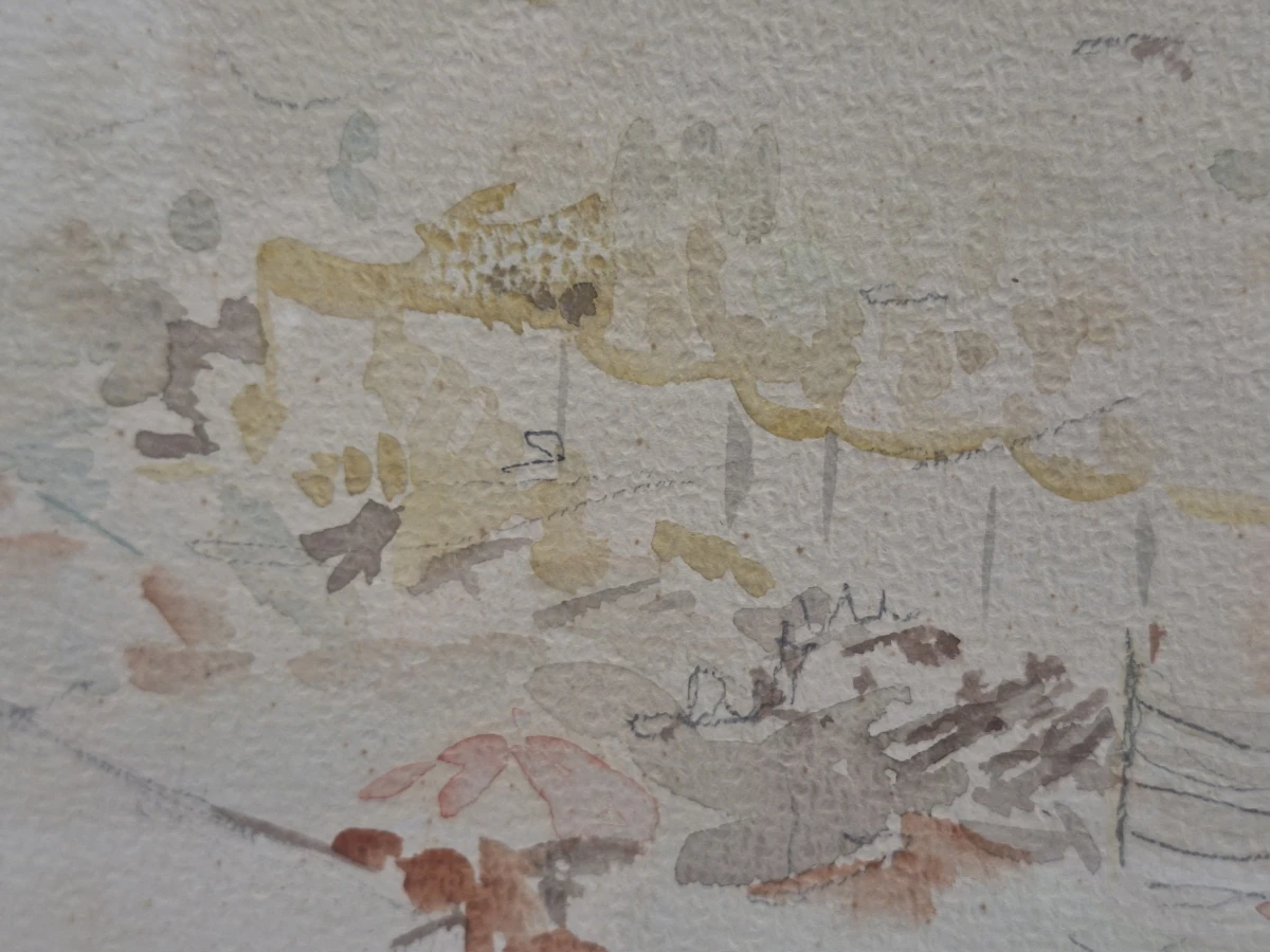 Set van 4 antieke/vintage aquarellen - kust, duinen en bos - gesigneerd Th. Tavernier (1962-1964) - foto 13