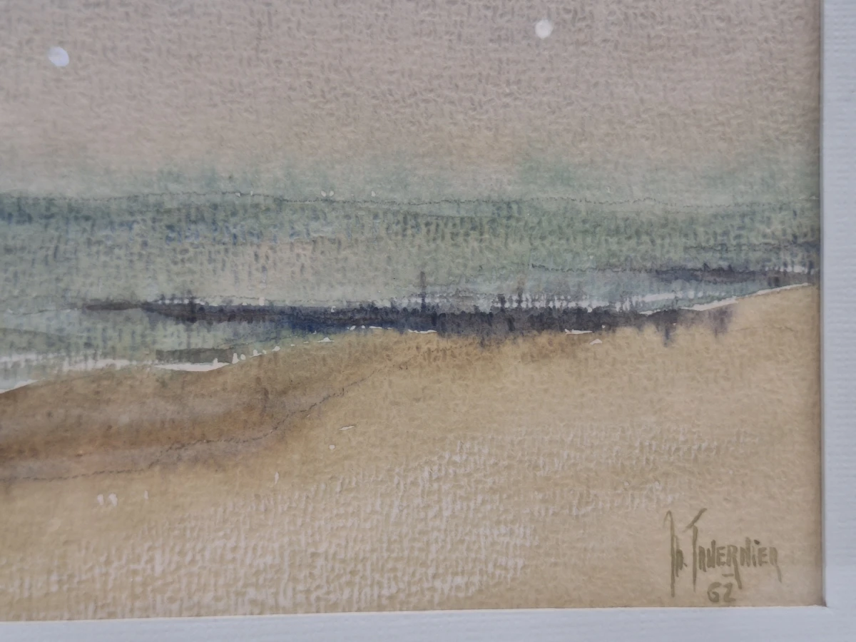 Set van 4 antieke/vintage aquarellen - kust, duinen en bos - gesigneerd Th. Tavernier (1962-1964) - foto 40