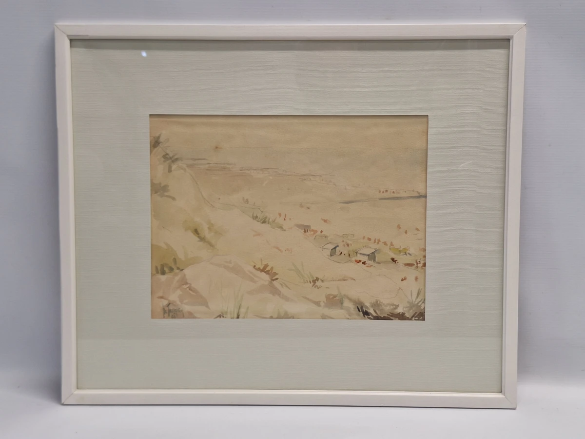 Set van 4 antieke/vintage aquarellen - kust, duinen en bos - gesigneerd Th. Tavernier (1962-1964) - foto 24