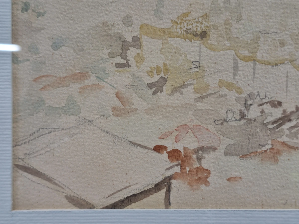 Set van 4 antieke/vintage aquarellen - kust, duinen en bos - gesigneerd Th. Tavernier (1962-1964) - foto 10