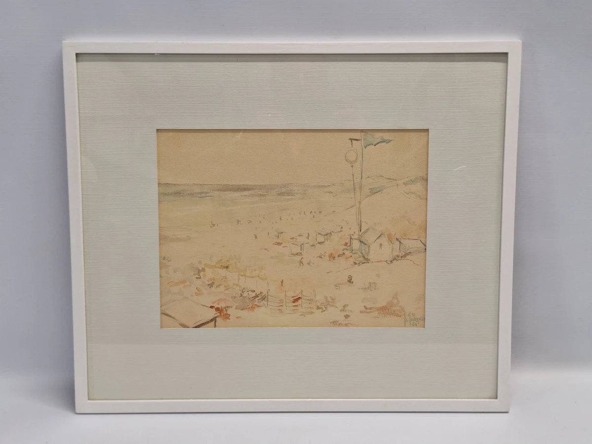 Set van 4 antieke/vintage aquarellen - kust, duinen en bos - gesigneerd Th. Tavernier (1962-1964) - foto 5