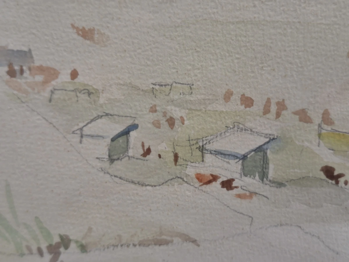 Set van 4 antieke/vintage aquarellen - kust, duinen en bos - gesigneerd Th. Tavernier (1962-1964) - foto 30