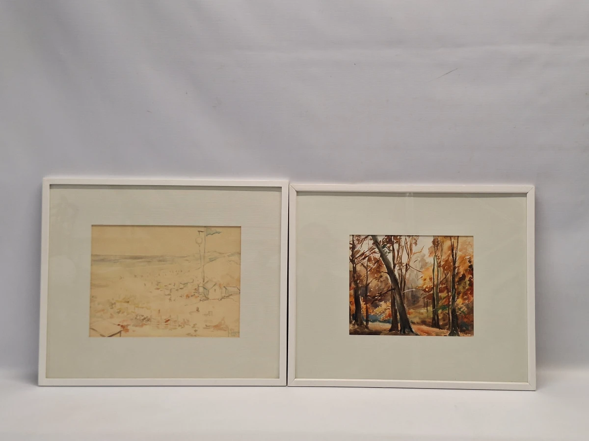 Set van 4 antieke/vintage aquarellen - kust, duinen en bos - gesigneerd Th. Tavernier (1962-1964) - foto 4