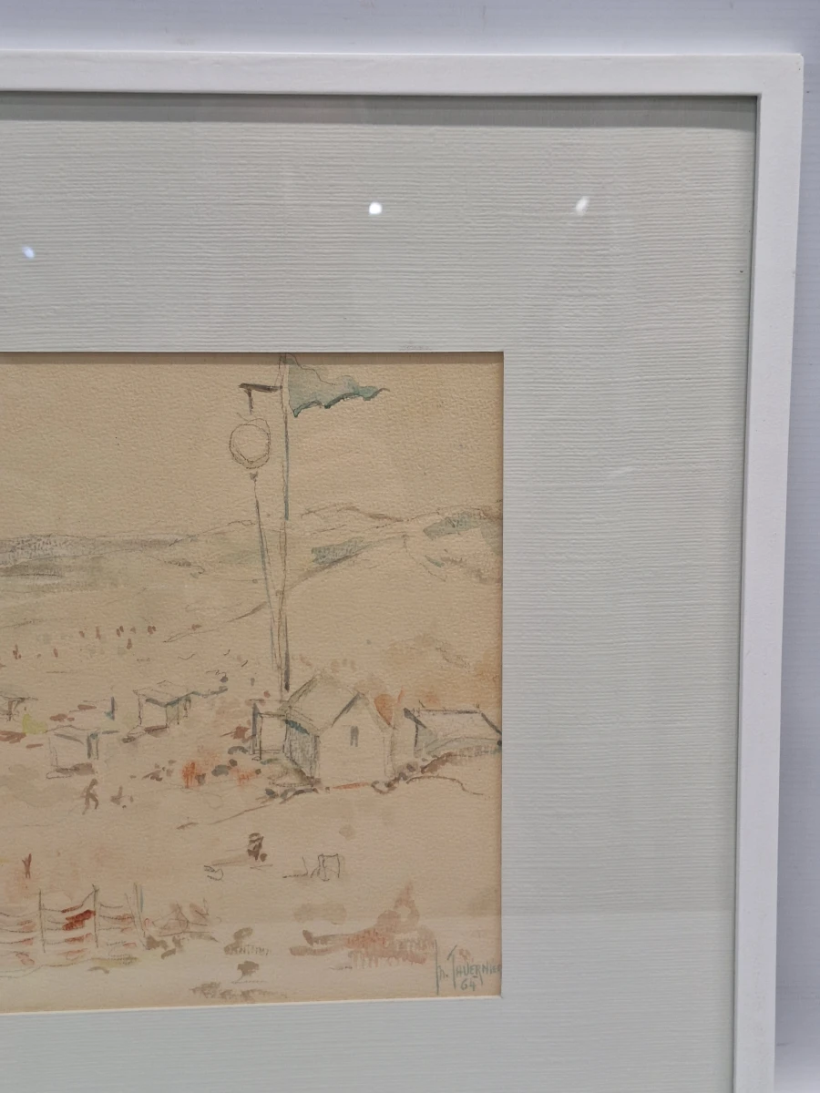 Set van 4 antieke/vintage aquarellen - kust, duinen en bos - gesigneerd Th. Tavernier (1962-1964) - foto 14