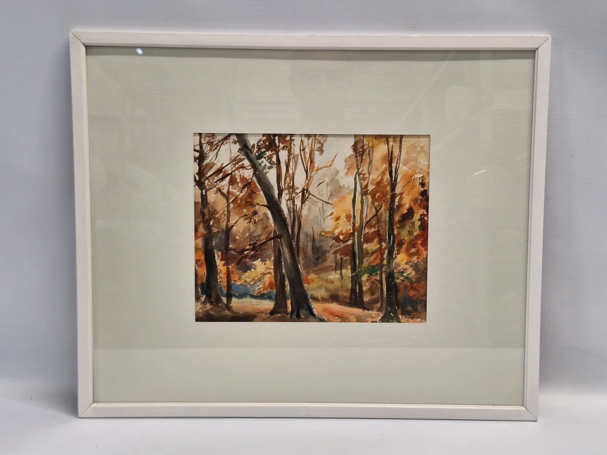 Set van 4 antieke/vintage aquarellen - kust, duinen en bos - gesigneerd Th. Tavernier (1962-1964) - foto 16