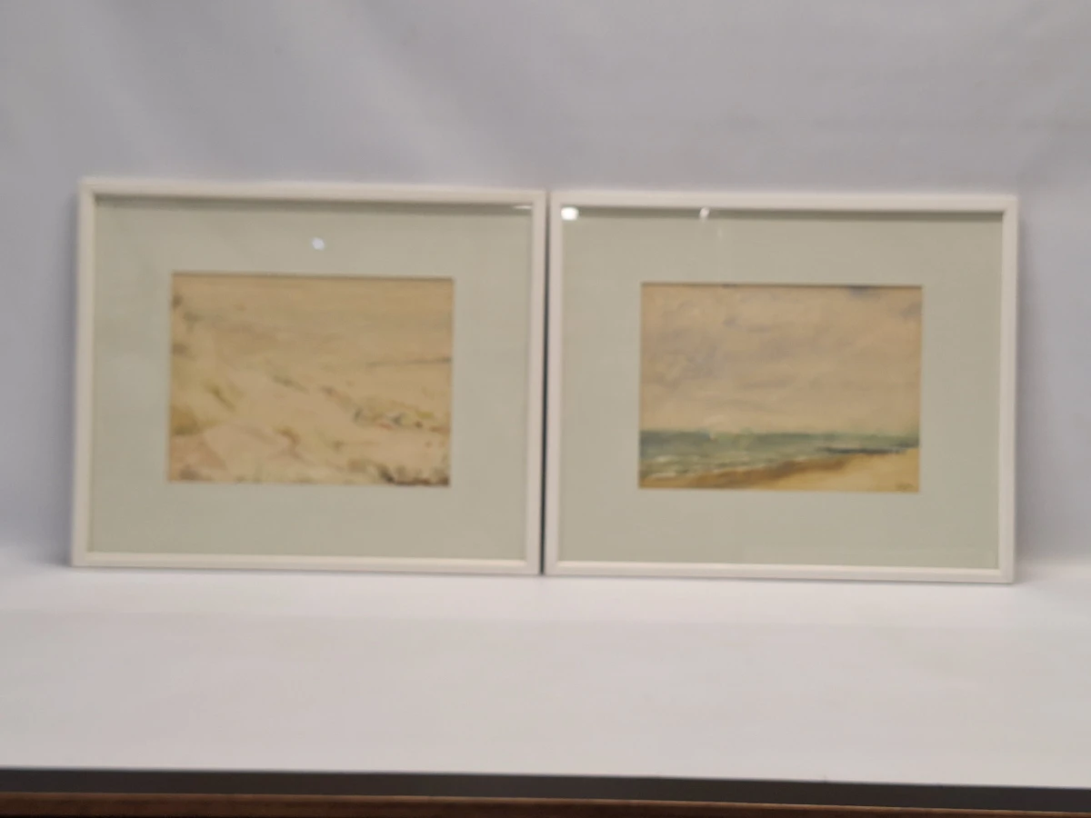 Set van 4 antieke/vintage aquarellen - kust, duinen en bos - gesigneerd Th. Tavernier (1962-1964) - foto 3
