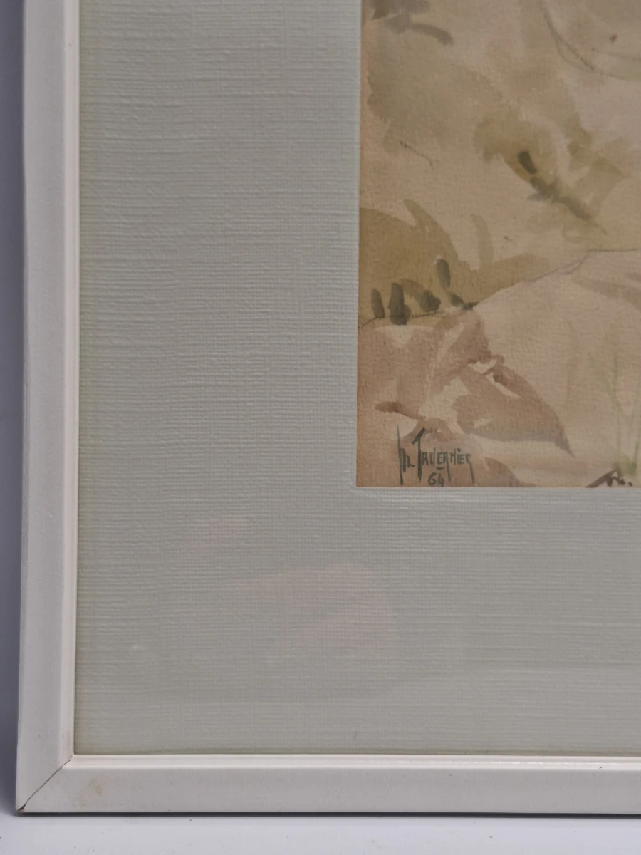 Set van 4 antieke/vintage aquarellen - kust, duinen en bos - gesigneerd Th. Tavernier (1962-1964) - foto 33