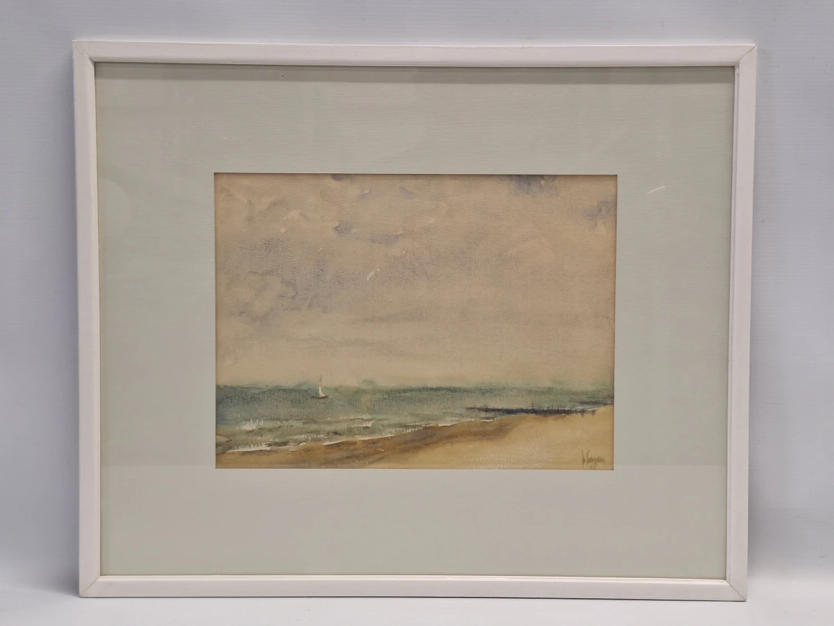 Set van 4 antieke/vintage aquarellen - kust, duinen en bos - gesigneerd Th. Tavernier (1962-1964) - foto 35