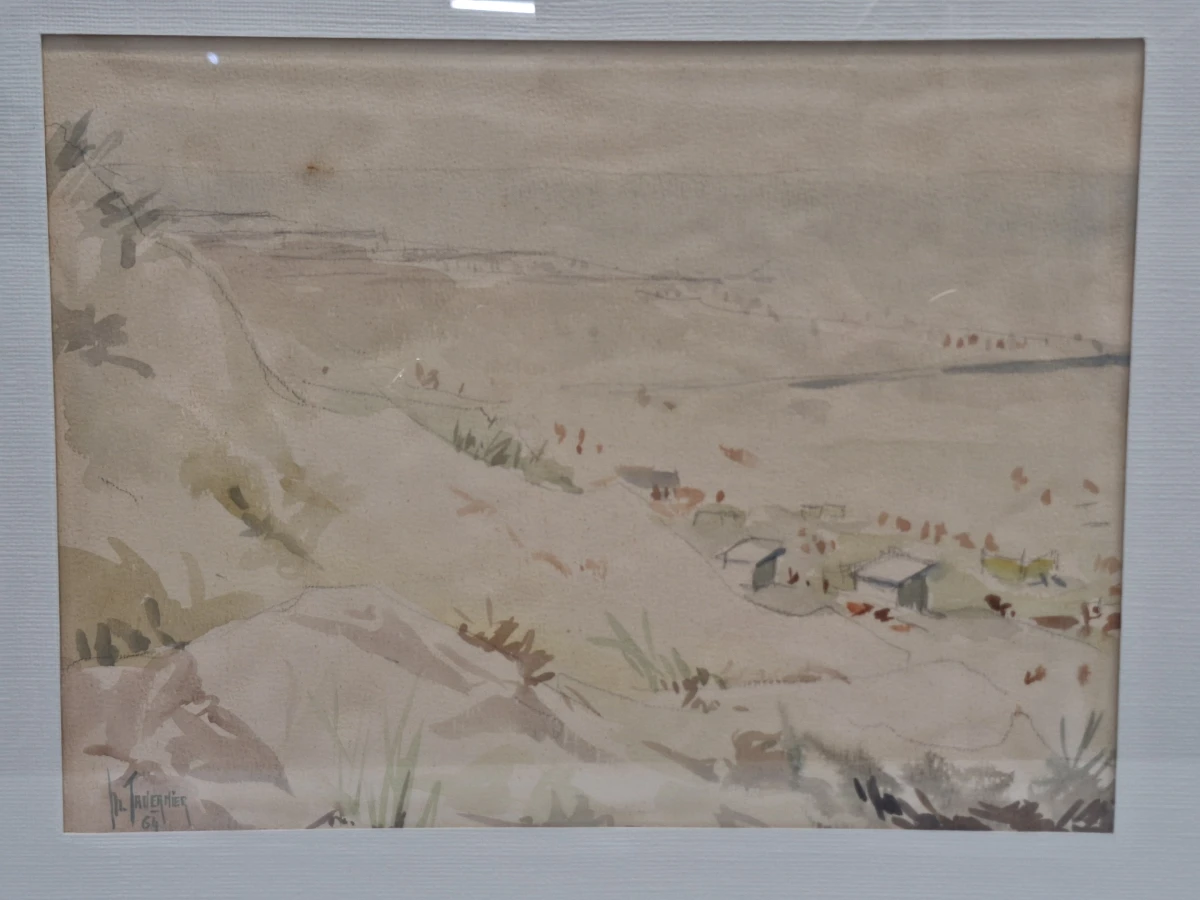 Set van 4 antieke/vintage aquarellen - kust, duinen en bos - gesigneerd Th. Tavernier (1962-1964) - foto 25