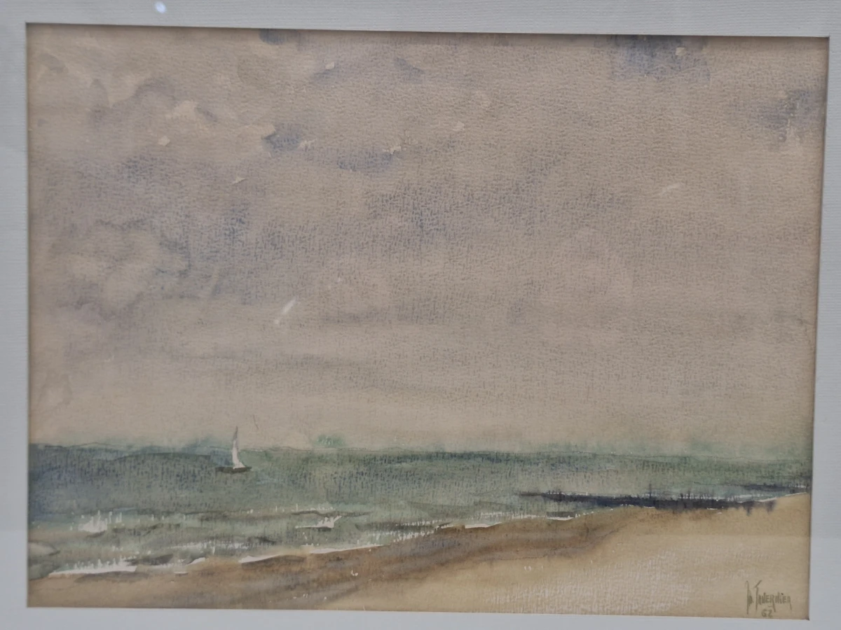 Set van 4 antieke/vintage aquarellen - kust, duinen en bos - gesigneerd Th. Tavernier (1962-1964) - foto 36