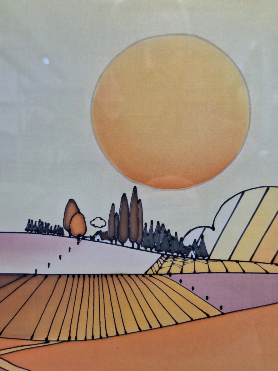 Vintage stilistisch landschap "Ondergaande zon over velden" - gesigneerd Galvique - foto 8
