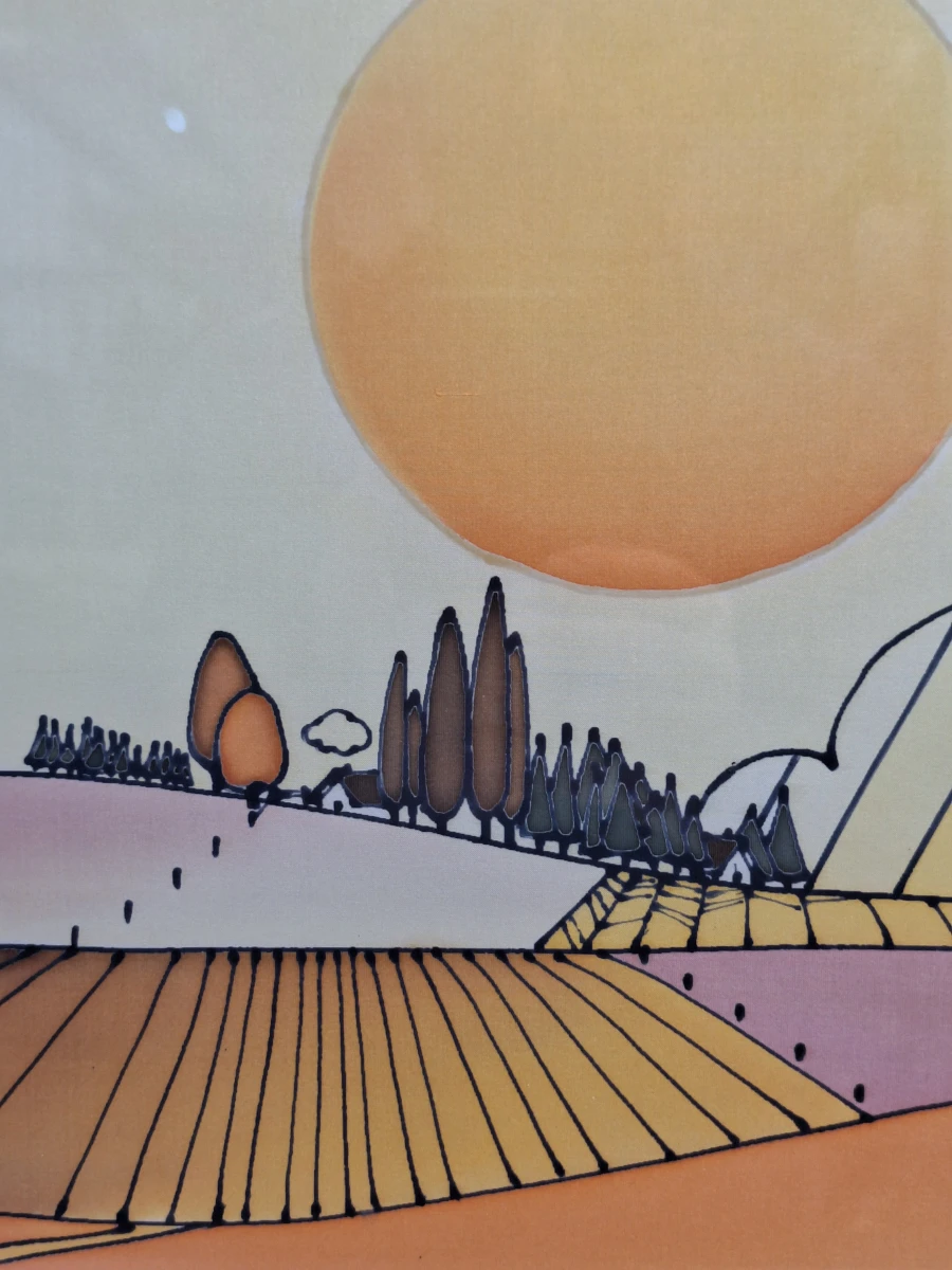 Vintage stilistisch landschap "Ondergaande zon over velden" - gesigneerd Galvique - foto 13