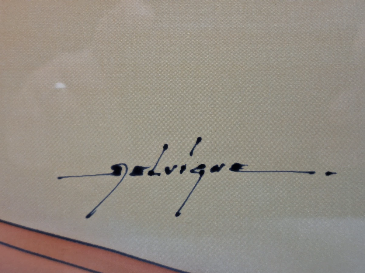 Vintage stilistisch landschap "Ondergaande zon over velden" - gesigneerd Galvique - foto 9