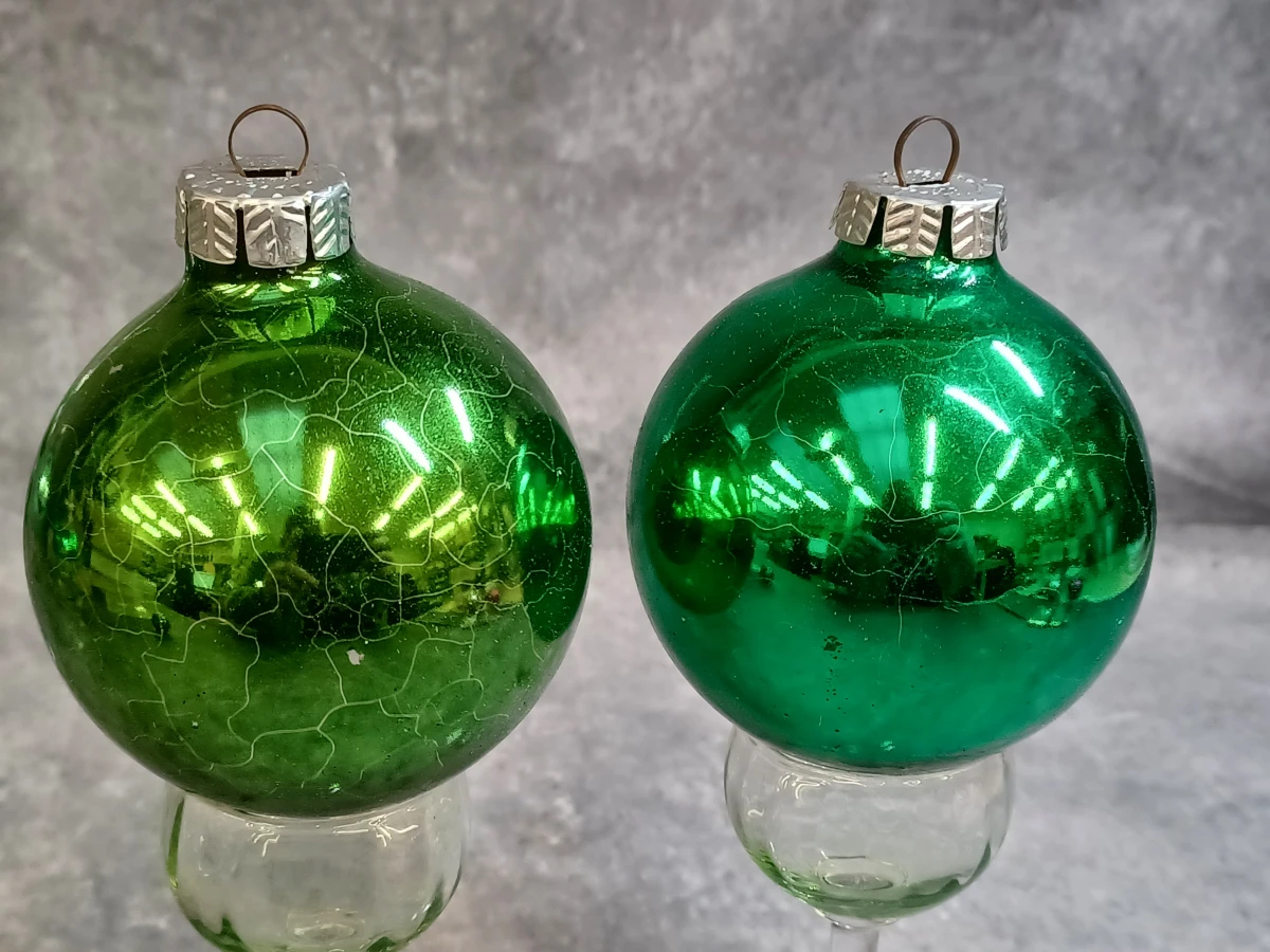 Unieke vintage kerstversiering set - 7 Glazen kerstballen en piek - foto 2