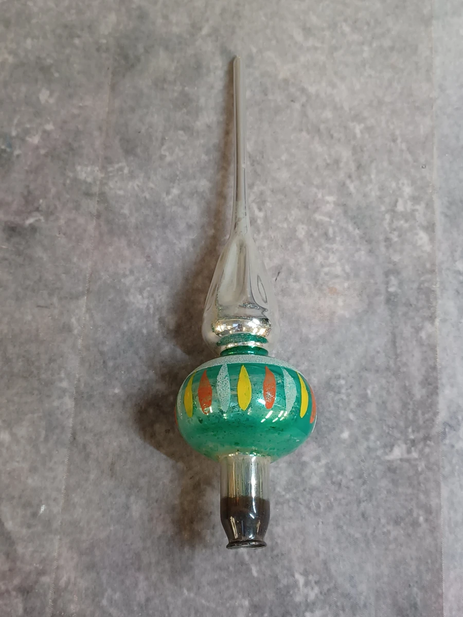 Unieke vintage kerstversiering set - 7 Glazen kerstballen en piek - foto 11