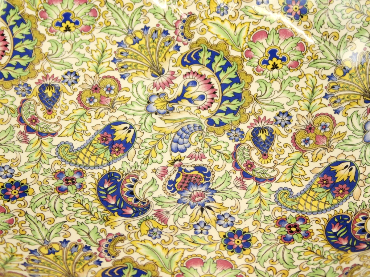 Boch Fréres La Louviére Keralux vintage serveerschaal met Paisley bloemenpatroon en twee handgrepen - foto 5