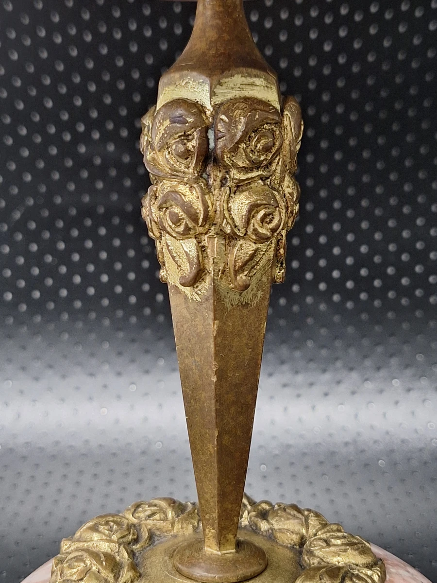Paar Franse Art-Deco cassolettes in marbre griotte en messing - foto 5